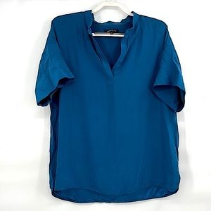 Lafayette 148 teal blue 100% silk top size large